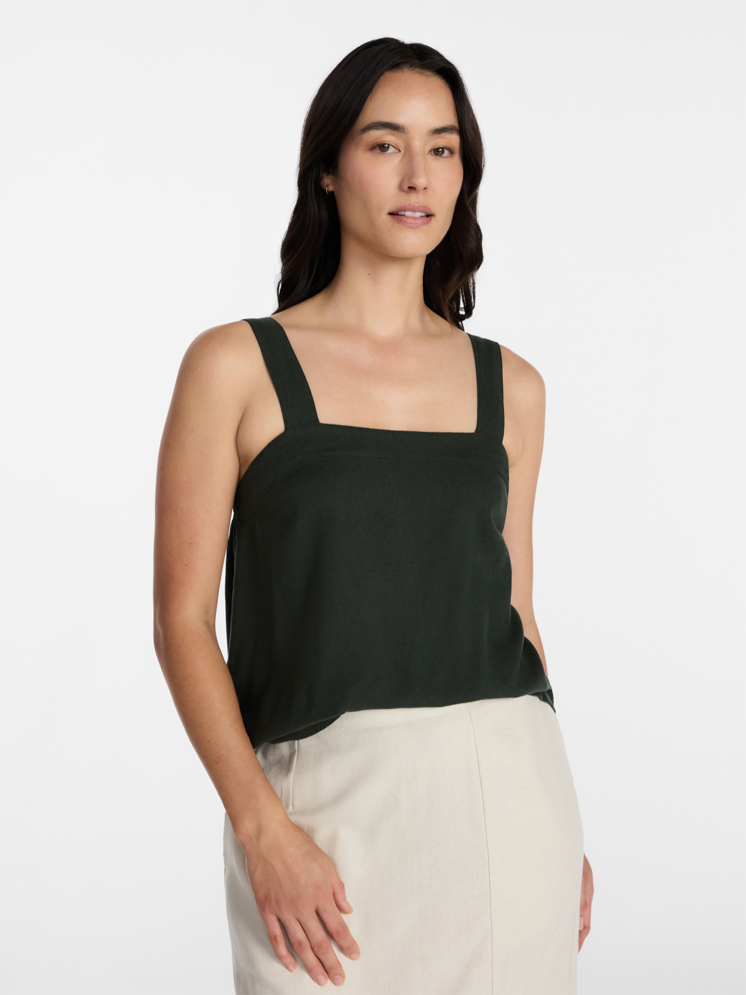 Top de mujer de lino y mezcla con cuello cuadrado, tallas XS-XXXL