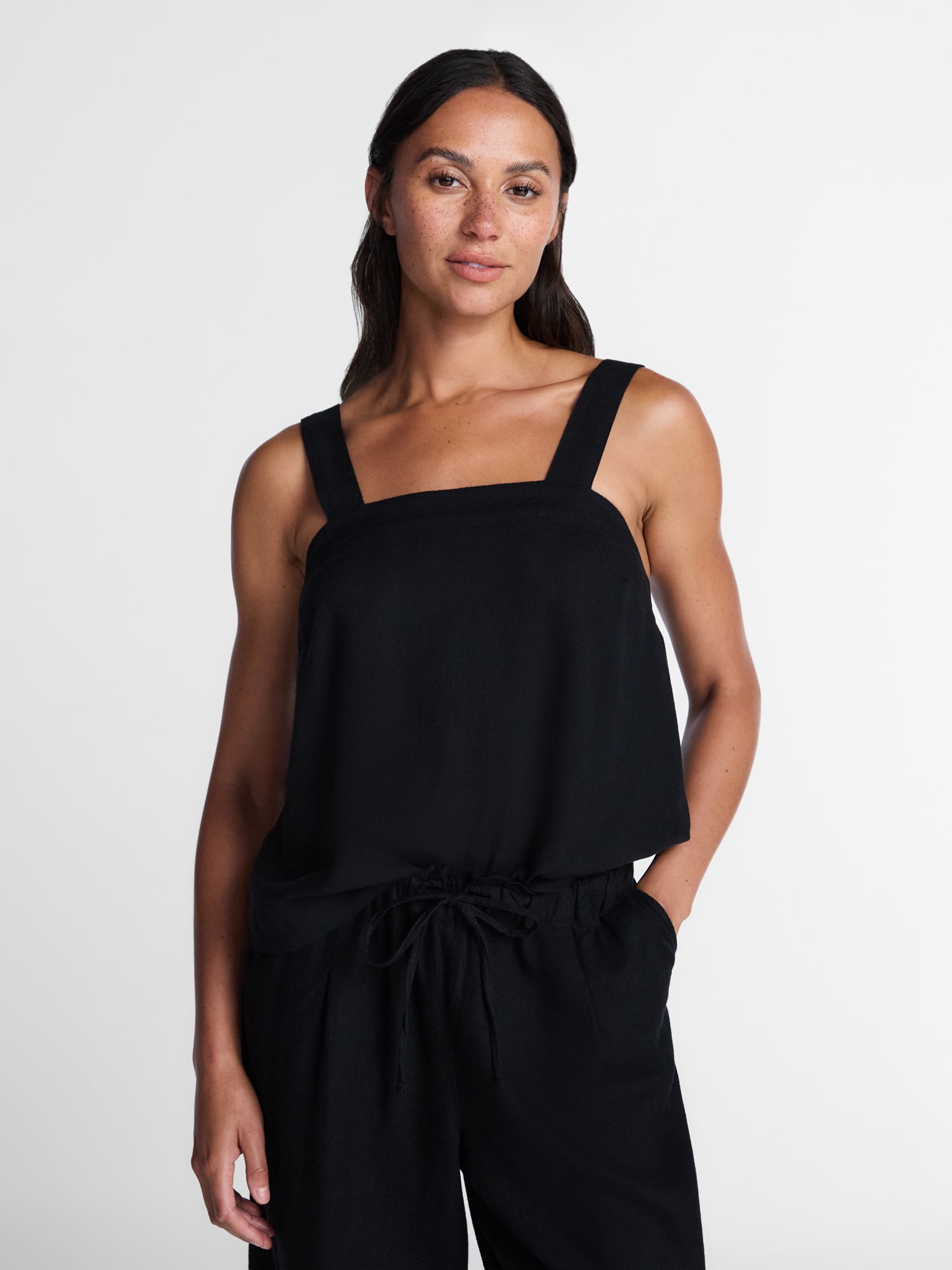Time and Tru Women's Linen Blend Square Neck Tank Top, Sizes XS-XXXL