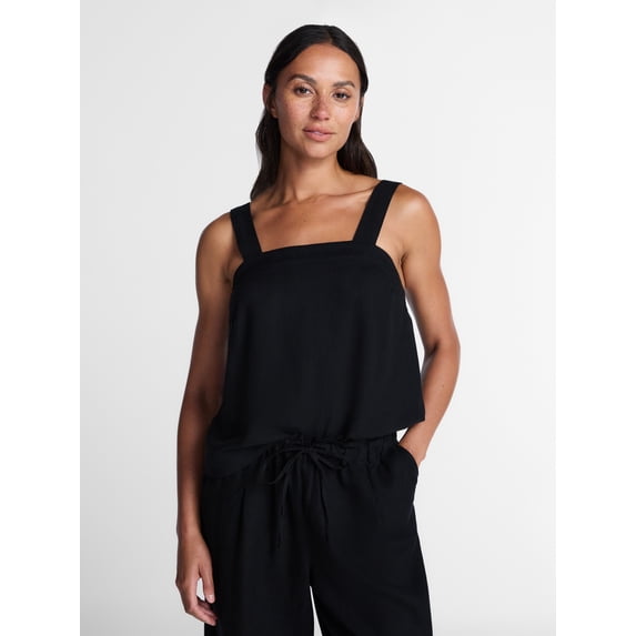 Time and Tru Women's Linen Blend Square Neck Tank Top, Sizes XS-XXXL