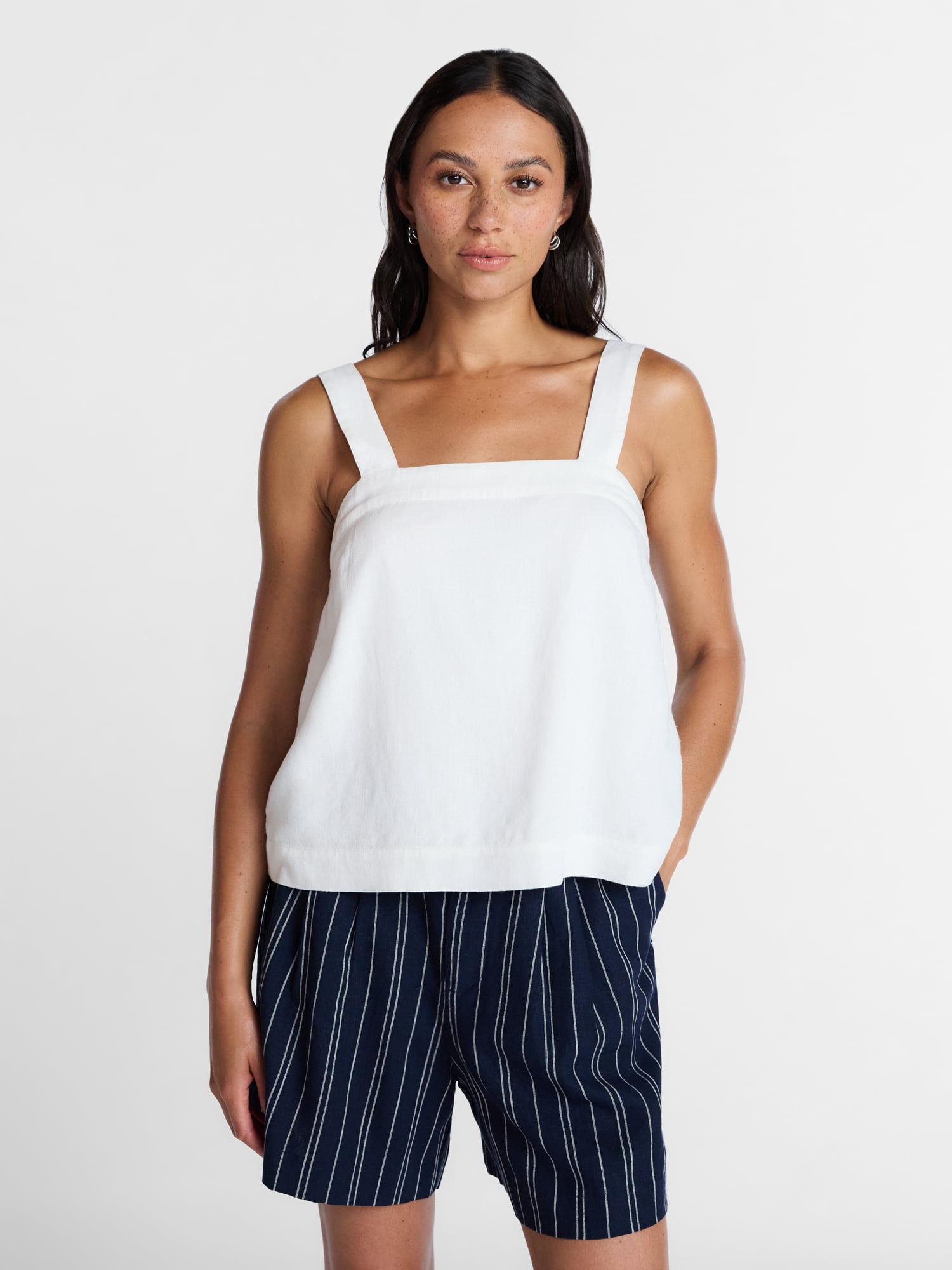 Time and Tru Women's Linen Blend Square Neck Tank Top, Sizes XS-XXXL