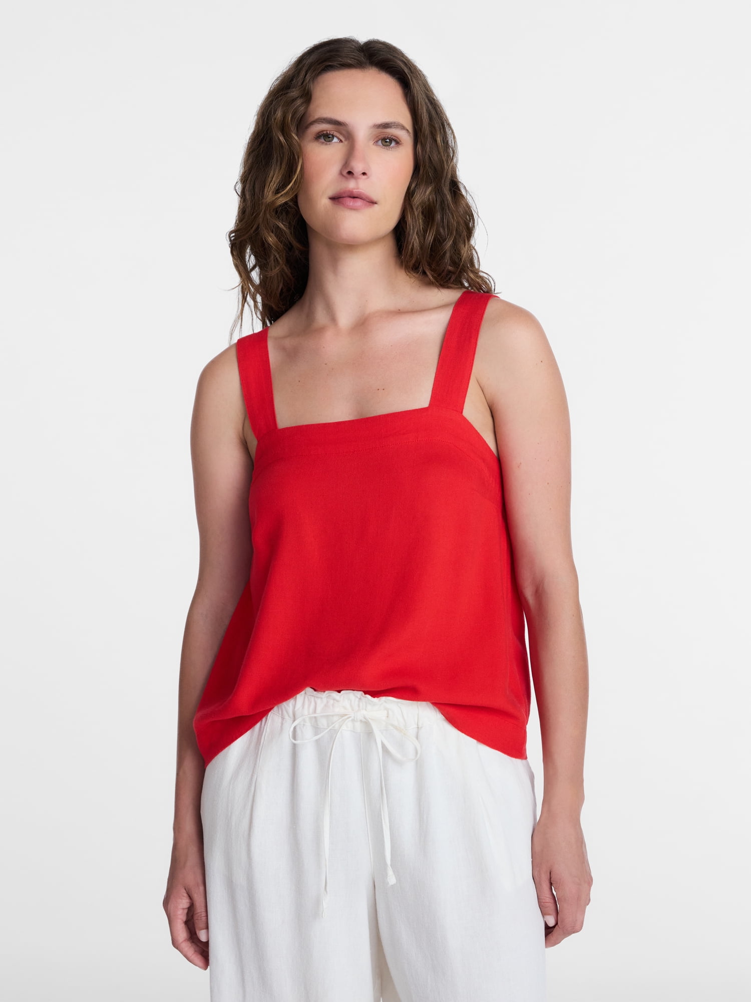 Time and Tru Women's Square Neck Linen Tank, Sizes XS-XXXL