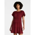 thumbnail image 1 of Time and Tru Women's Tiered Cotton Mini Dress with Flutter Sleeves, Sizes XS-XXXL, 1 of 6