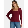 thumbnail image 1 of Time and Tru Women's Ribbed Square Neck Top with Long Sleeves, Size XS-XXXL, 1 of 5