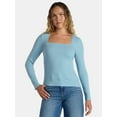 thumbnail image 1 of Time and Tru Women's Ribbed Square Neck Top with Long Sleeves, Size XS-XXXL, 1 of 5