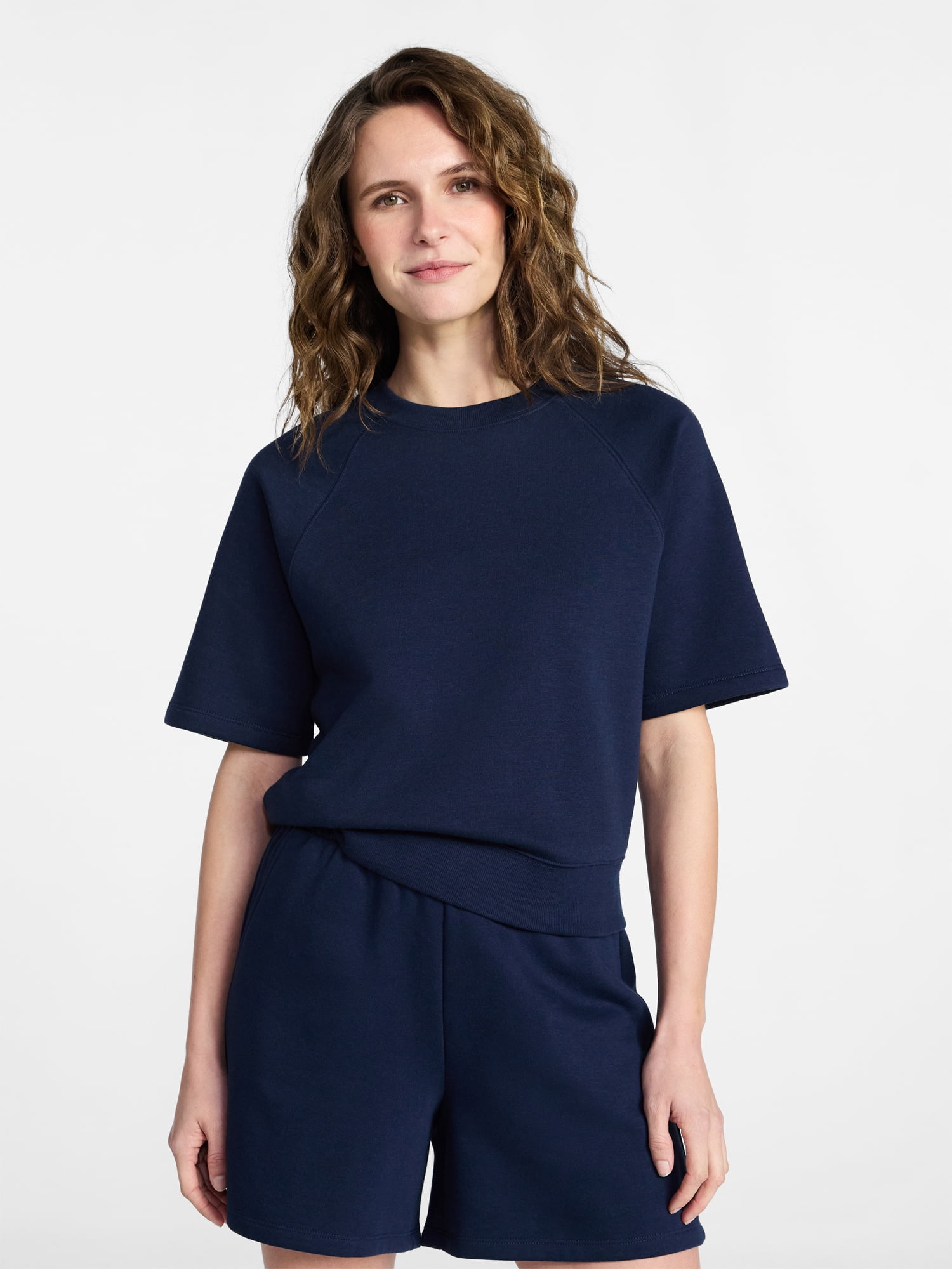 Time and Tru Women's Boxy Sweatshirt with Short Sleeves, Size XS-XXXL