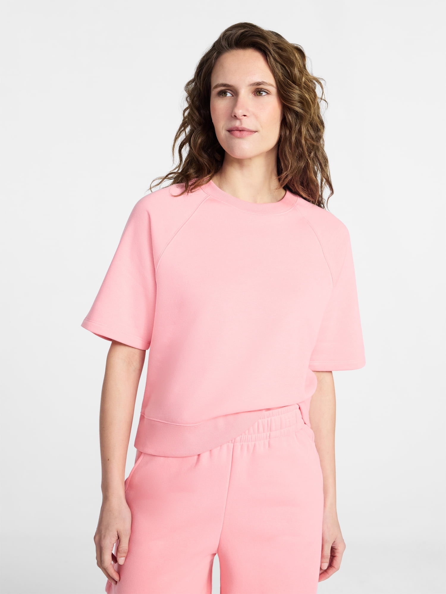 Time and Tru Women's Boxy Sweatshirt with Short Sleeves, Size XS-XXXL