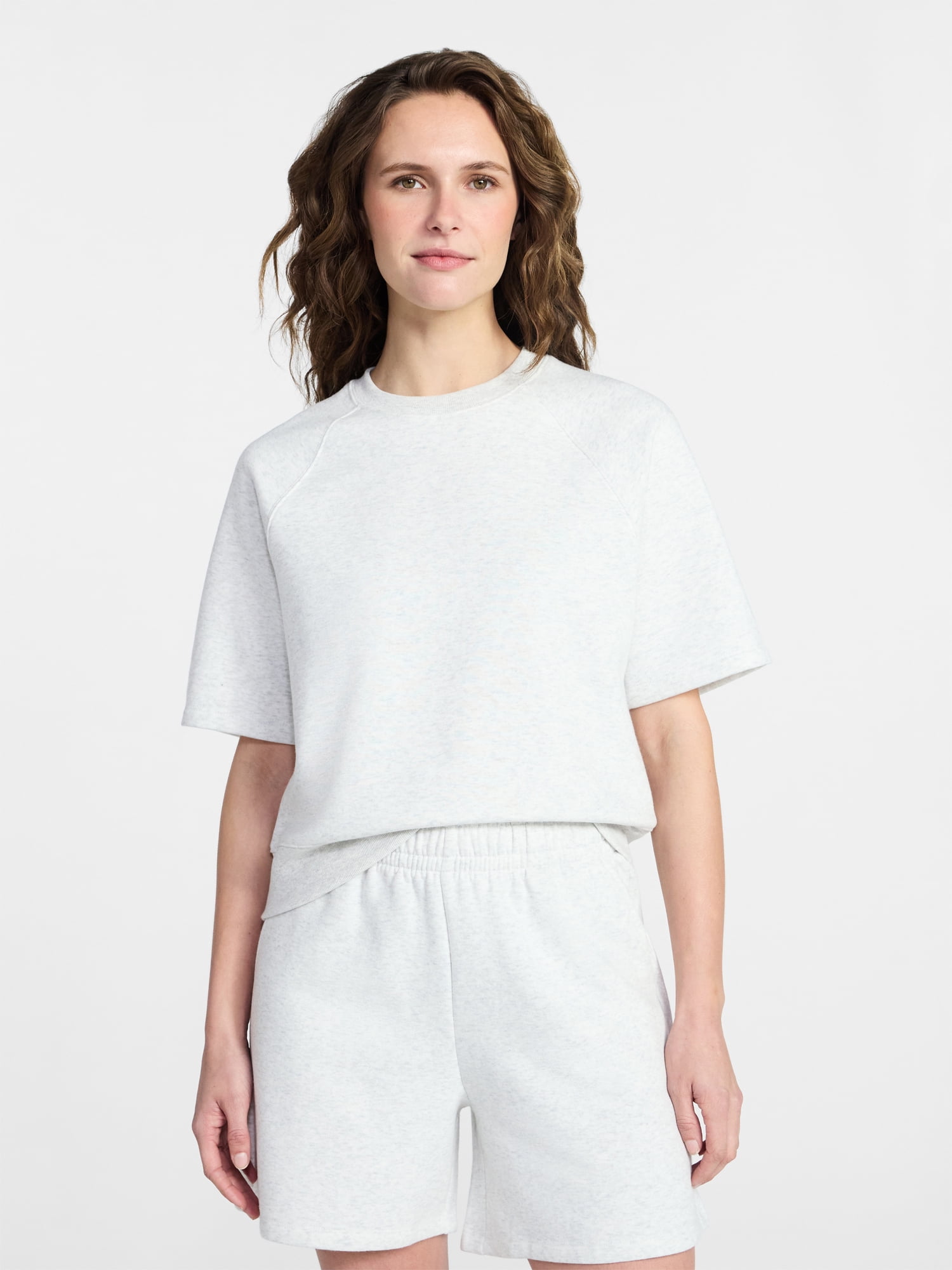 Time and Tru Women's Boxy Sweatshirt with Short Sleeves, Size XS-XXXL