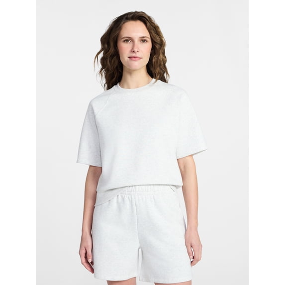 Time and Tru Women's Boxy Sweatshirt with Short Sleeves, Size XS-XXXL