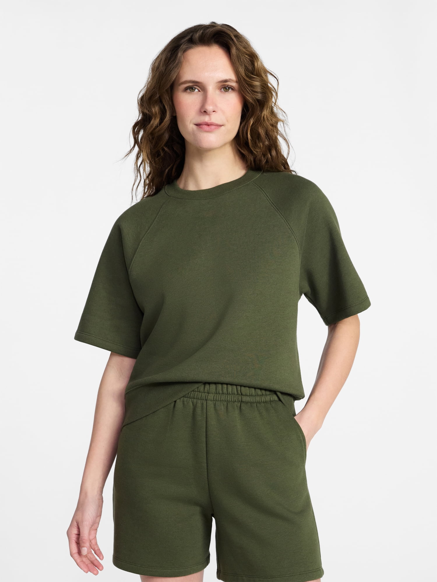 Time and Tru Women's Boxy Sweatshirt with Short Sleeves, Size XS-XXXL
