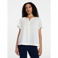 thumbnail image 1 of Time and Tru Women's Cotton Button Up Blouse with Short Sleeves, Sizes XS-XXXL, 1 of 6