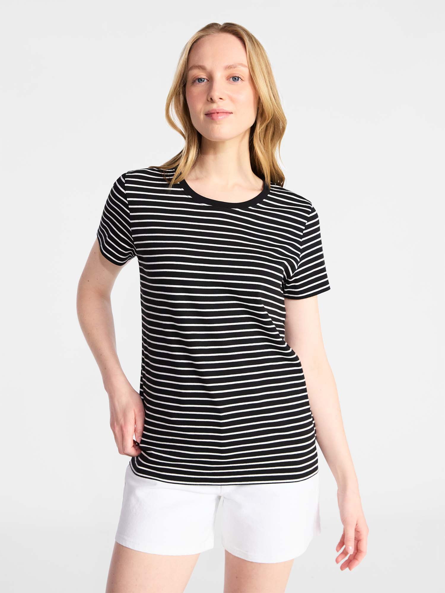 Time and Tru Women's Cotton Crewneck Tee with Short Sleeves, Sizes XS-XXXL