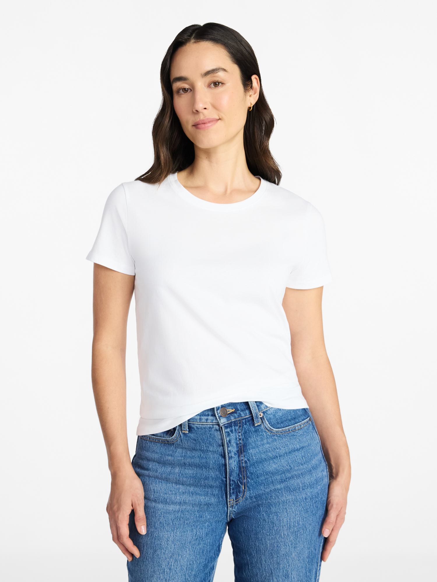 Playera de cuello redondo de 100% algodón para mujer con mangas cortas, tallas XS-XXXL