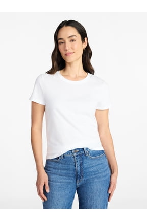 Women's 100% Cotton Crewneck Tee with Short Sleeves, Sizes XS-XXXL