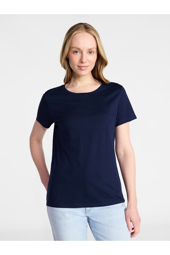 Women's Cotton Crewneck Tee with Short Sleeves, Sizes XS-XXXL