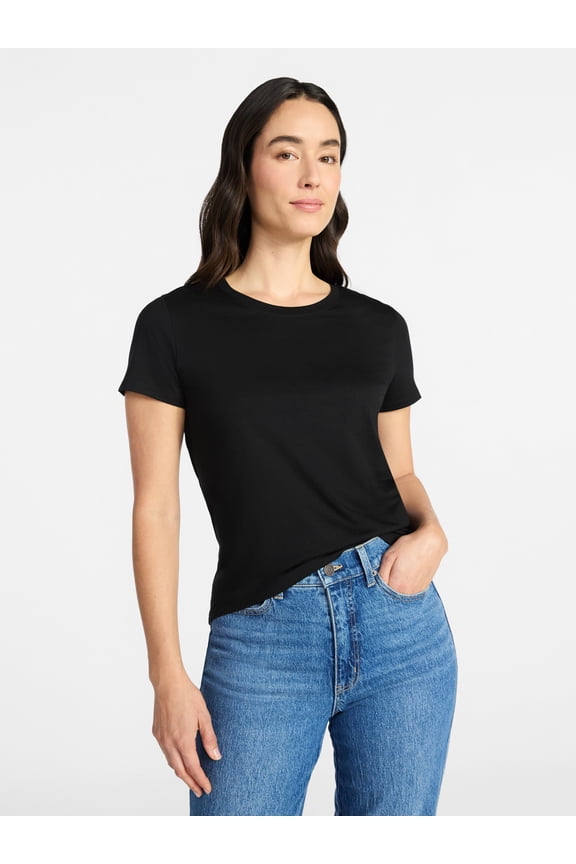Women's Cotton Crewneck Tee with Short Sleeves, Sizes XS-XXXL
