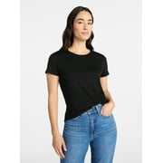 Time and Tru Womens Cotton Crewneck Tee with Short Sleeves, Sizes XS-L
