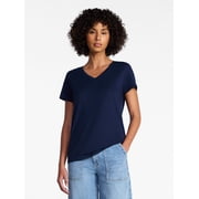 Time and Tru Womens Cotton V-Neck Tee with Short Sleeves, Sizes XS-4X