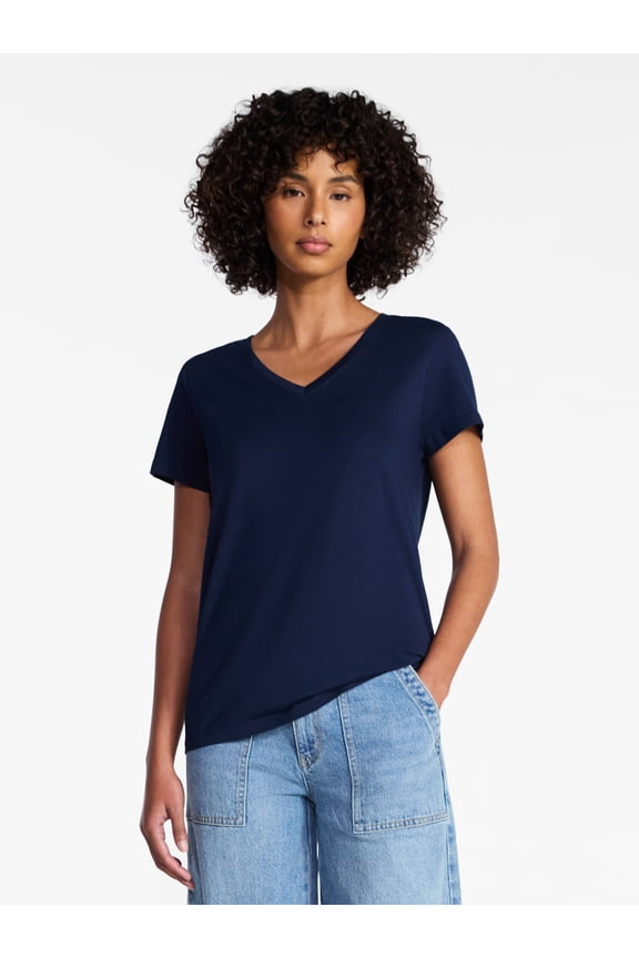 Women's Cotton V-Neck Tee with Short Sleeves, Sizes XS-XXXL
