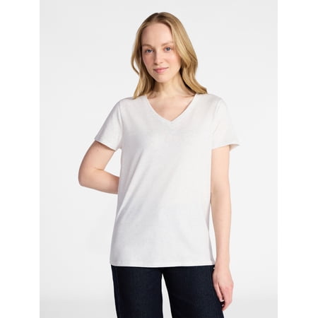 Time and Tru Women's Cotton V-Neck T-Shirt with Short Sleeves