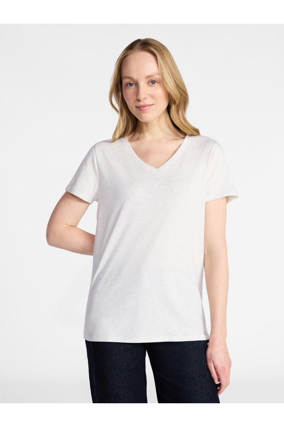 Women's Cotton V-Neck Tee with Short Sleeves, Sizes XS-XXXL