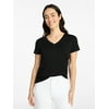 Time and Tru Women's Cotton V-Neck Tee with Short Sleeves, Sizes XS-4X
