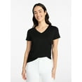 thumbnail image 1 of Time and Tru Women's Cotton V-Neck Tee with Short Sleeves, Sizes XS-4X, 1 of 6