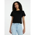 thumbnail image 1 of Time and Tru Women's Crewneck Top with Short Flutter Sleeves, Sizes XS-XXXL, 1 of 6