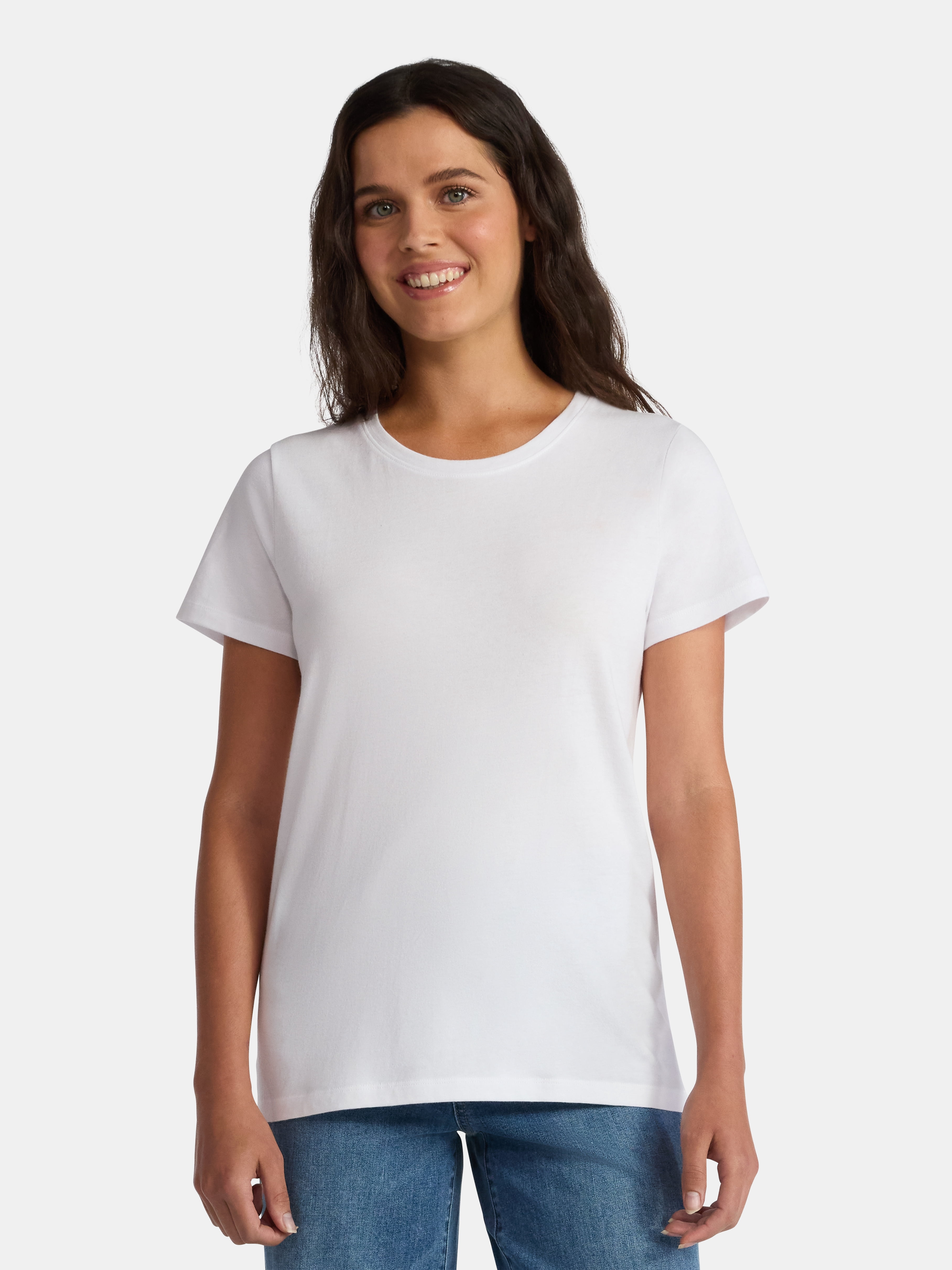 Time and Tru Women's Cotton Crewneck Tee with Short Sleeves, Sizes XS-XXXL