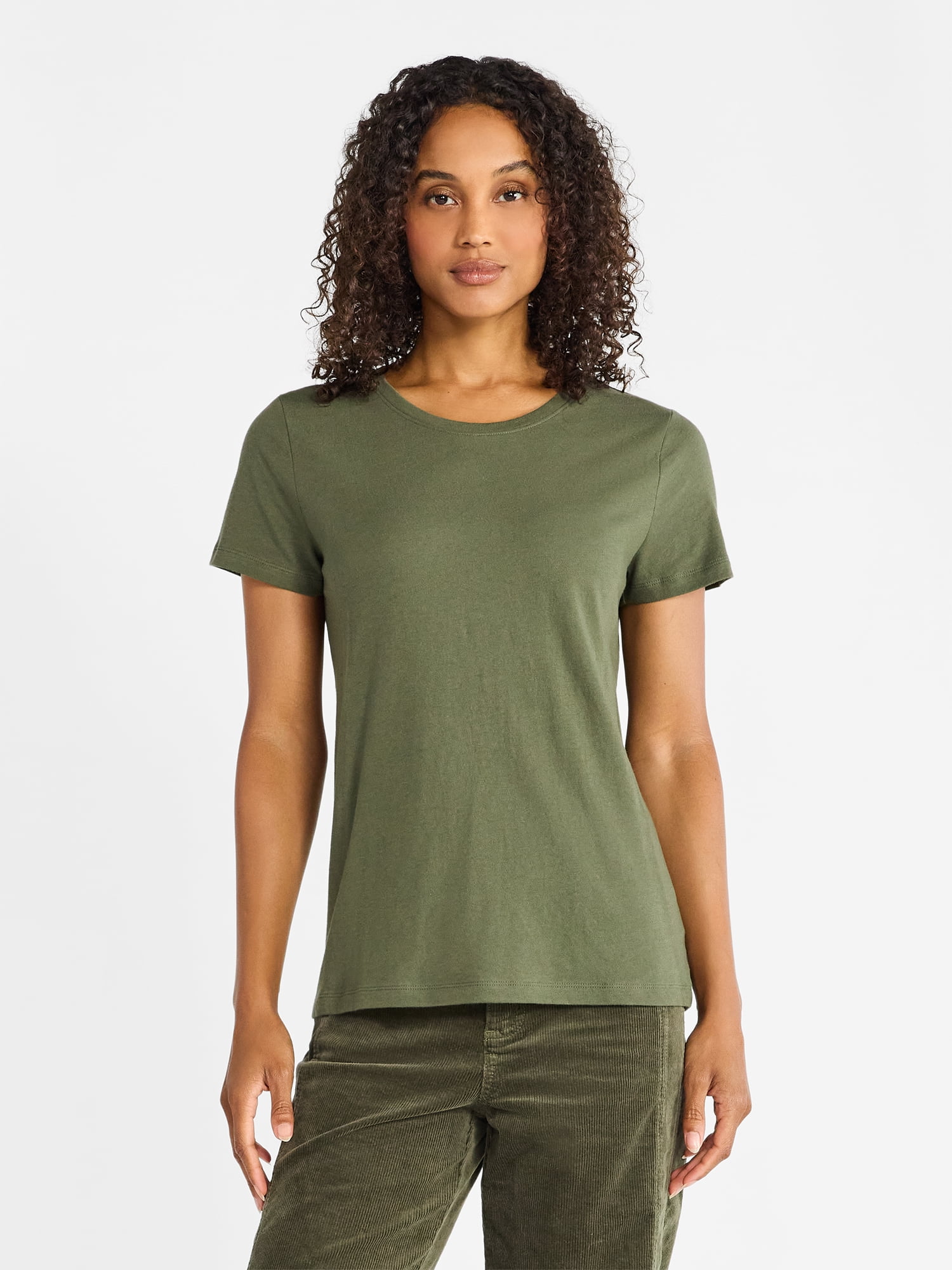 Time and Tru Women's Cotton Crewneck Tee with Short Sleeves, Sizes XS-XXXL