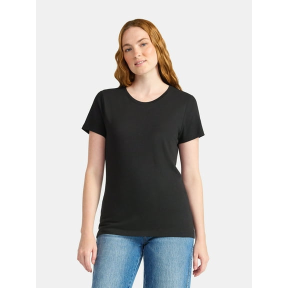 Time and Tru Women's Cotton Crewneck Tee with Short Sleeves, Sizes XS-XXXL