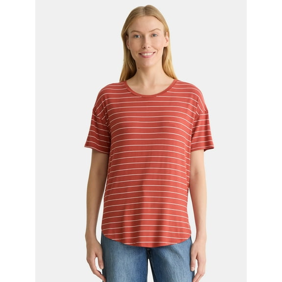 Time and Tru Women’s Crewneck Tunic Tee with Short Sleeves, Sizes XS-XXXL