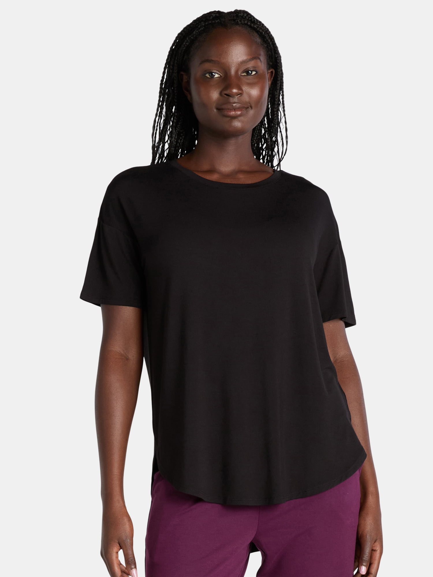 Women’s Crewneck Tunic Tee with Short Sleeves, Sizes XS-XXXL
