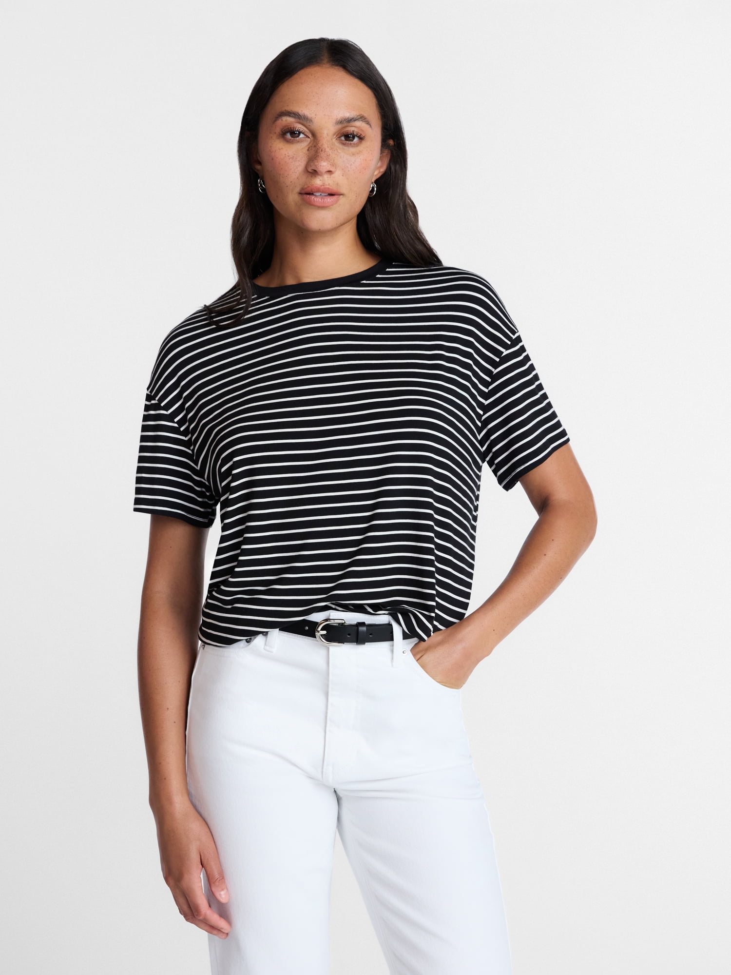 Time and Tru Women's Tunic Tee with Short Sleeves, Sizes XS-XXXL