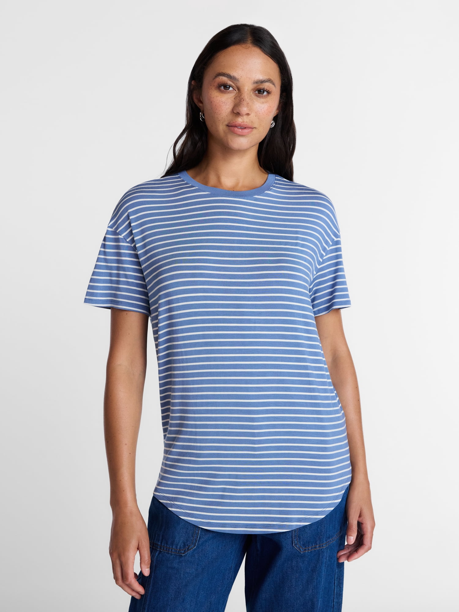 Time and Tru Women's Tunic Tee with Short Sleeves, Sizes XS-XXXL