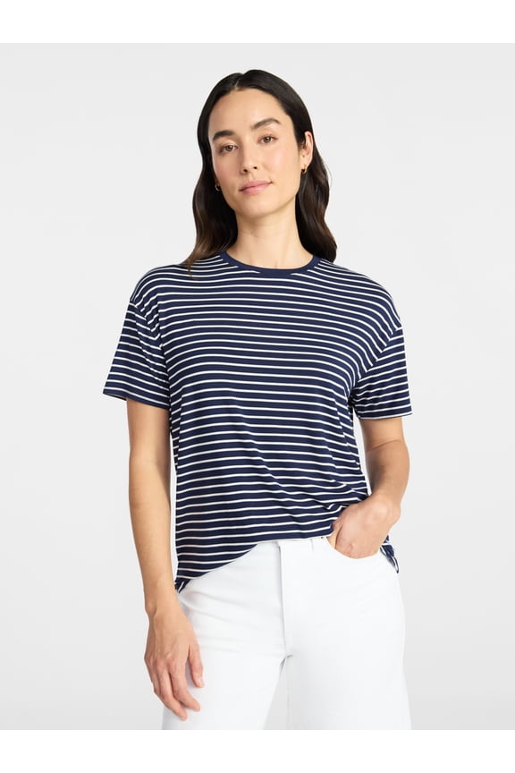 Women's Crewneck Tunic Tee with Short Sleeves, Sizes XS-XXXL