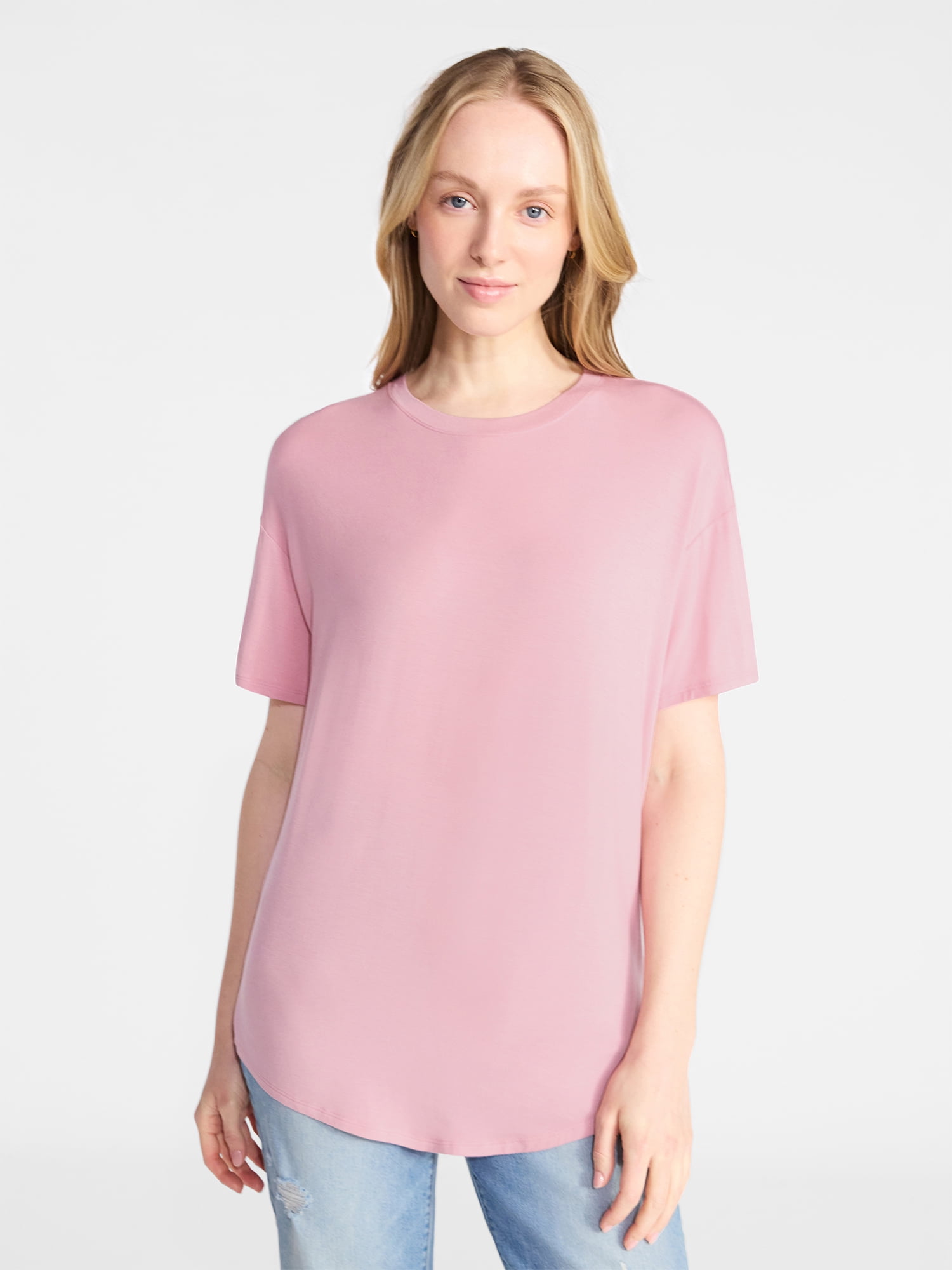 Time and Tru Women's Tunic Tee with Short Sleeves, Sizes XS-XXXL