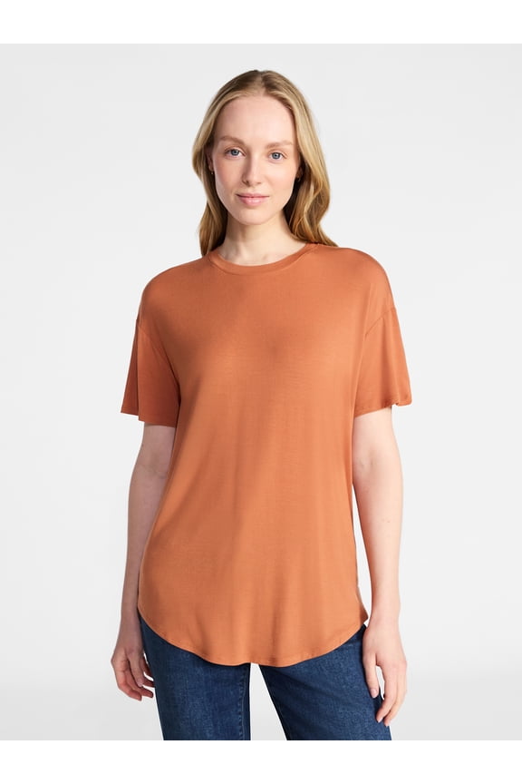 Women's Short Sleeve Crew Neck Tunic Tee, Sizes XS-XXXL