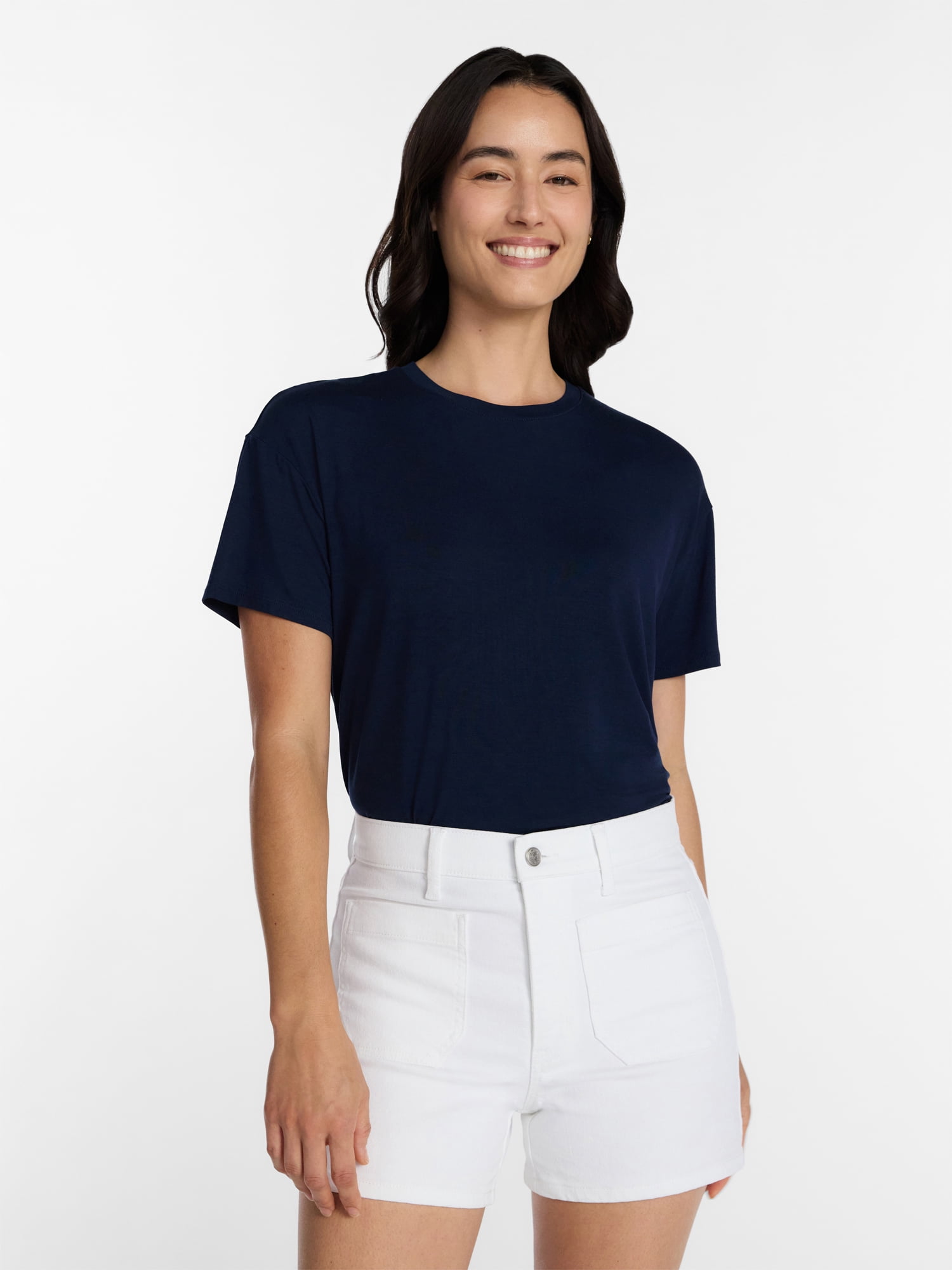 Time and Tru Women's Tunic Tee with Short Sleeves, Sizes XS-XXXL