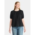 thumbnail image 1 of Time and Tru Women's Double Cloth Cotton Top with Short Sleeves, Sizes XS-XXXL, 1 of 5