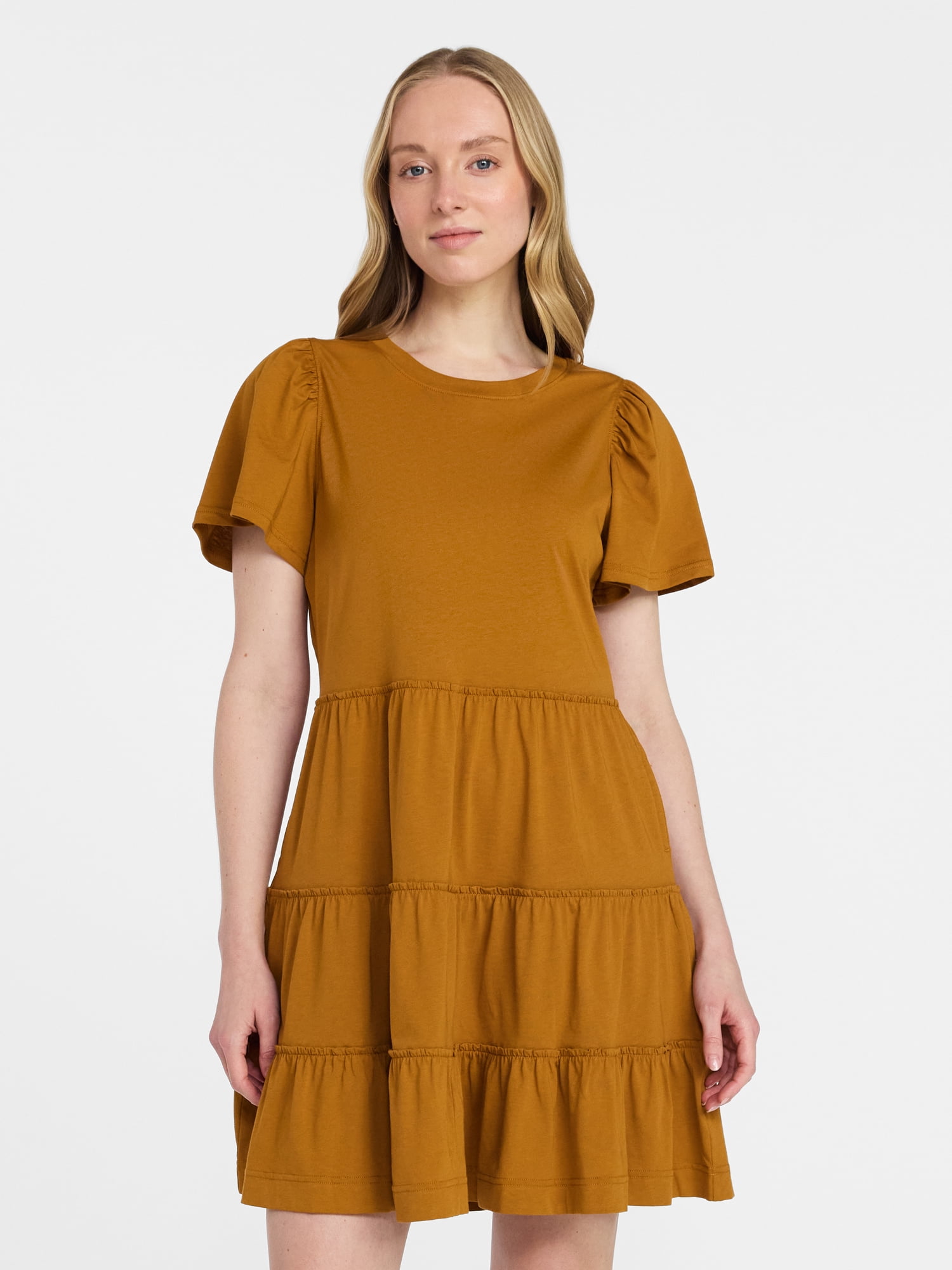 Time and Tru Women's and Women’s Plus Cotton Swing Dress with Short Sleeves, Sizes XS-4X
