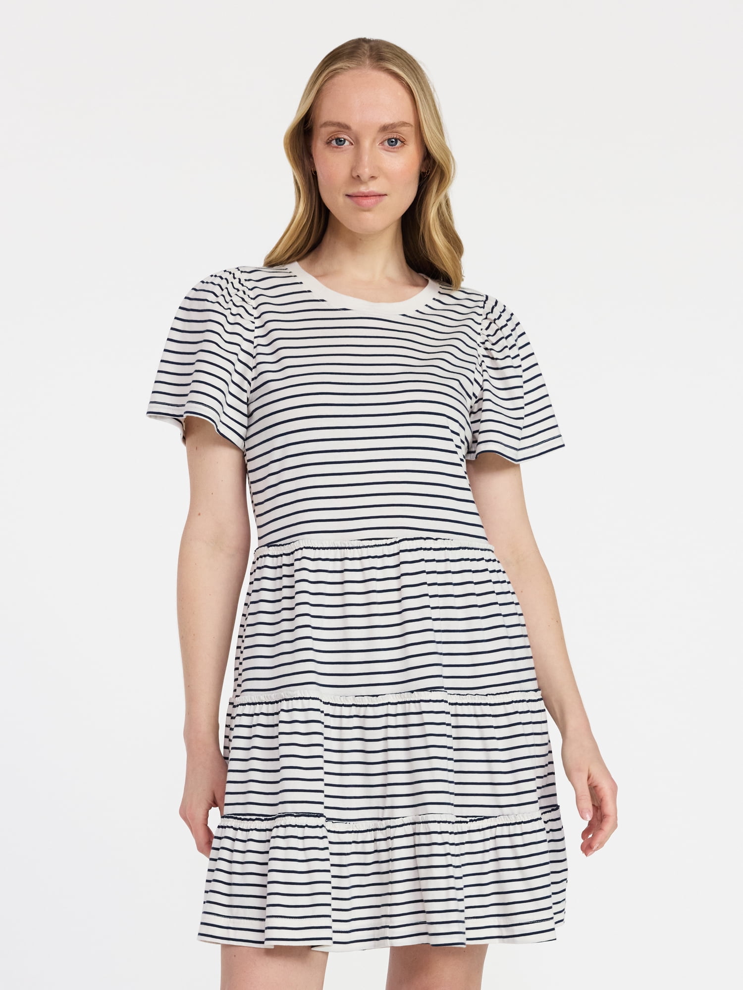 Time and Tru Women's and Women’s Plus Cotton Swing Dress with Short Sleeves, Sizes XS-4X