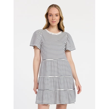 Time and Tru Women's and Women’s Plus Cotton Swing Dress with Short Sleeves, Sizes XS-4X