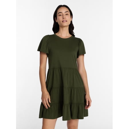 Time and Tru Women's and Women’s Plus Cotton Swing Dress with Short Sleeves, Sizes XS-4X