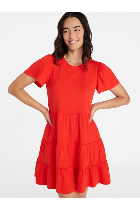 Women's and Women’s Plus Cotton Swing Dress with Short Sleeves, Sizes XS-4X
