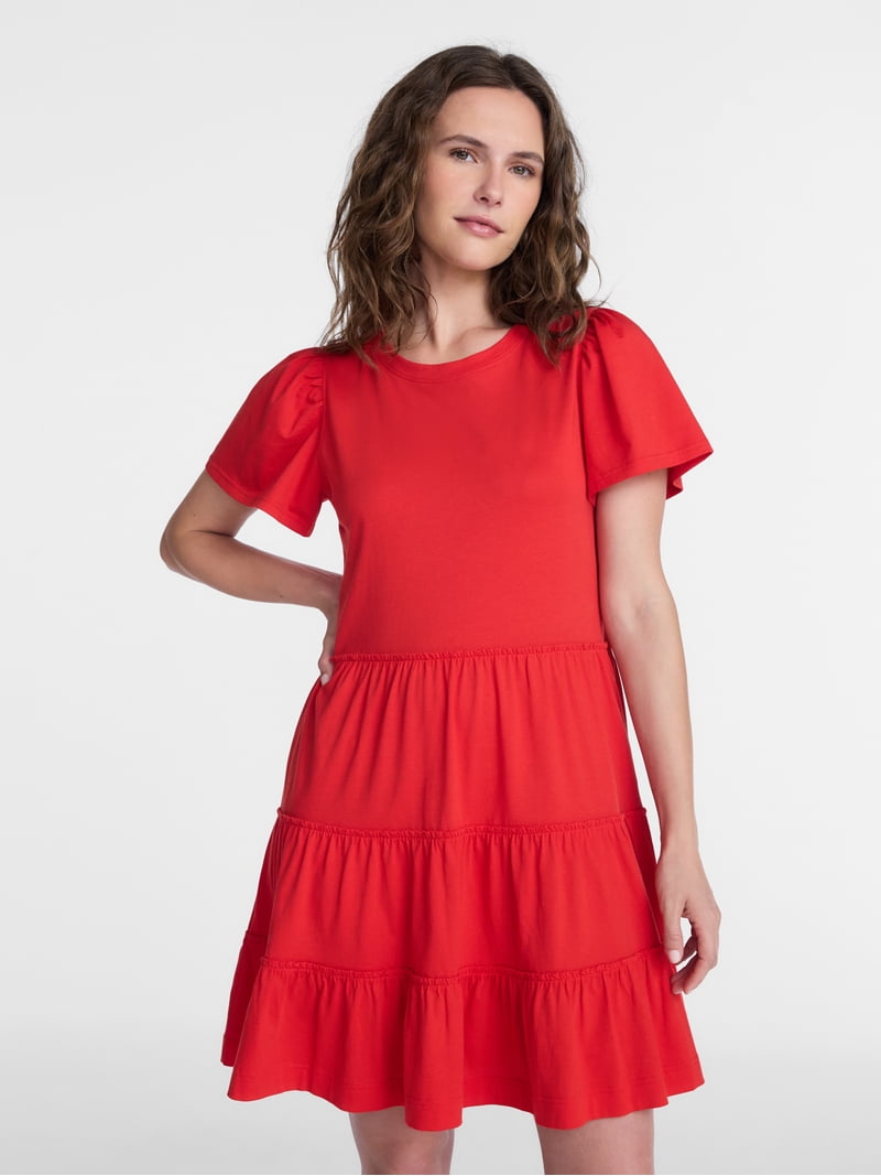 cotton swing dress Mustard Floral Midi Dress S