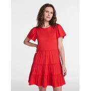 Time and Tru Womens and Women s Plus Cotton Swing Dress with Short Sleeves, Sizes XS-4X