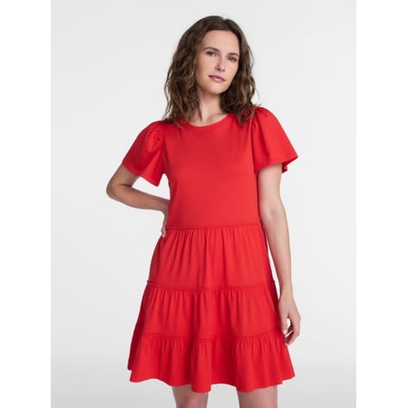 Time and Tru Women's and Women’s Plus Cotton Swing Dress with Short Sleeves, Sizes XS-4X
