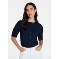 thumbnail image 1 of Time and Tru Women's and Women's Plus Lace Inset Button Front Cotton Shirt with Short Sleeves, Sizes XS-4X, 1 of 6