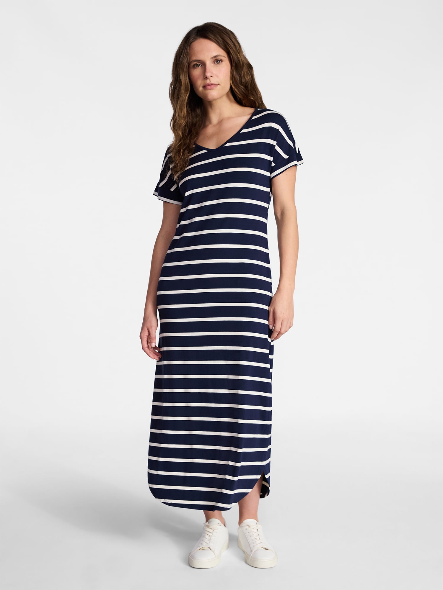 Time and Tru Women's T-Shirt Maxi Dress with Short Sleeves, Sizes XS-XXXL