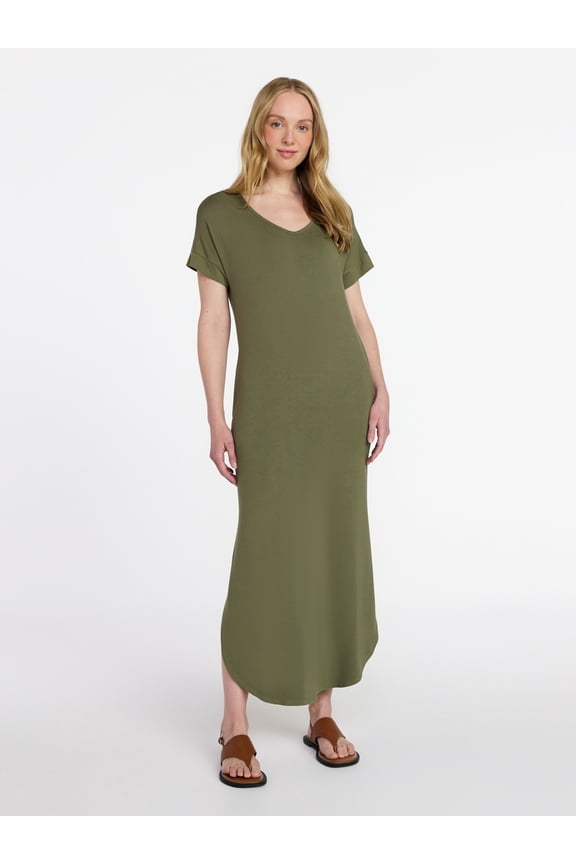 Women's T-Shirt Maxi Dress with Short Sleeves, Sizes XS-XXXL